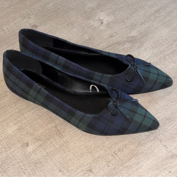 J. Crew Black Watch Plaid Tartan Pointed-Toe Bow Ballet Flats
Size 7.5 - Picture 1 of 5
